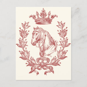 Cartão Postal Elegante Coroa de Cavalos Vermelhos Vintage com Cr