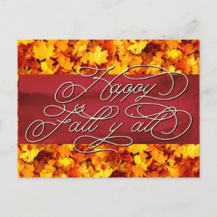 Cartão Postal Elegante Cozy Autumn Vibes Cita Feliz Queda Y'al