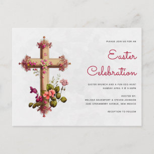 Cartão Postal Elegante Cruz com Fusca Rosa Fusível Festa Páscoa