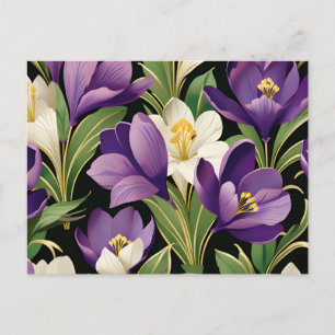 Cartão Postal Elegante Damasco com Flores de Crócus