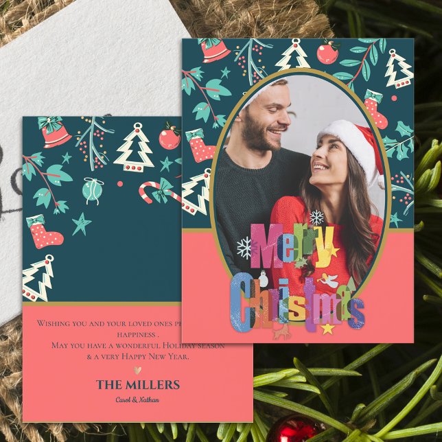 Cartão Postal Elegante Dark Green Felry Foto de Natal Saudação (Elegant Dark Green Merry Christmas Photo Greeting Postcard)