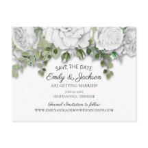 Elegante data de casamento com flores brancas e fo