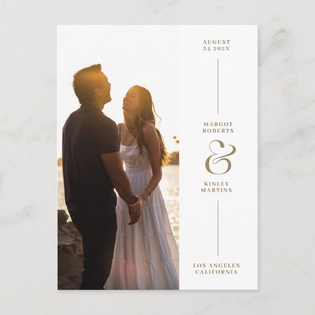 Cartão Postal Elegante de Save the Date com Foto e (Frente)