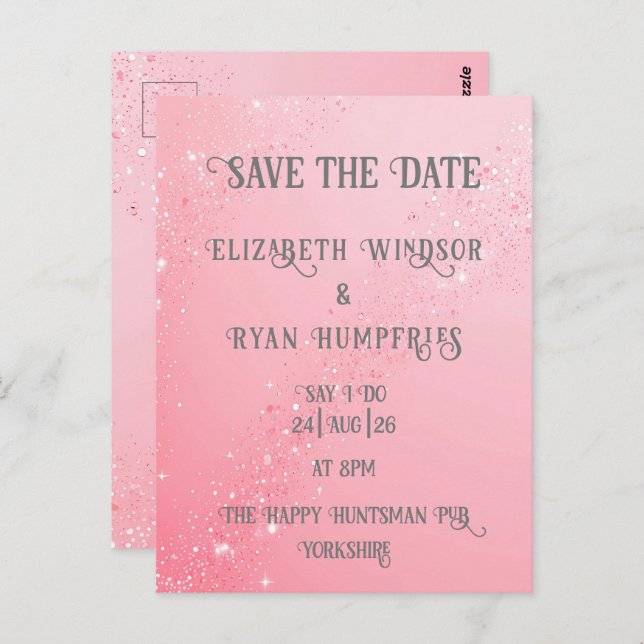 Cartão Postal Elegante Design de Sparkle Verde para Casamento (Frente/Verso)