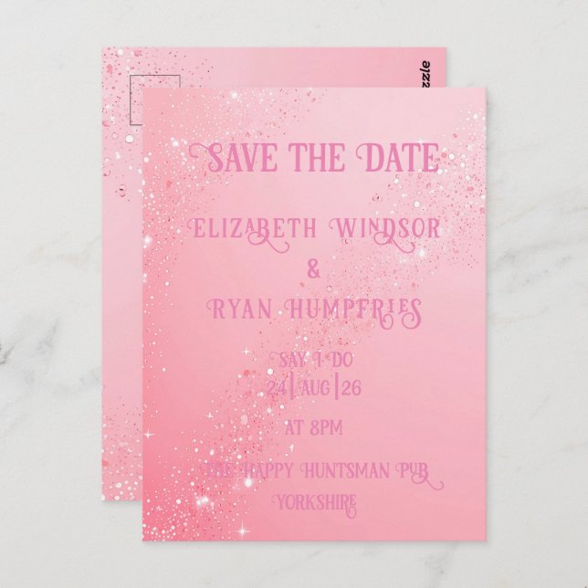 Cartão Postal Elegante Design de Sparkle Verde para Casamento (Frente/Verso)