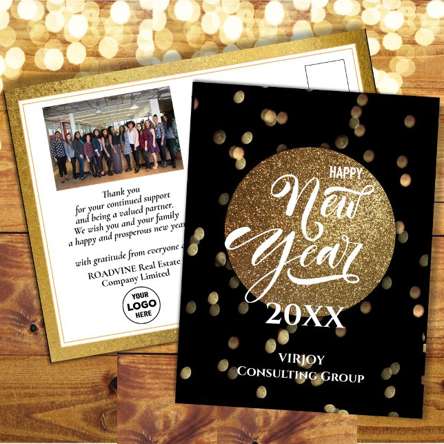 Cartão Postal Elegante Dourada Confetti Festivo Bokeh Foto Comer (Criador carregado)