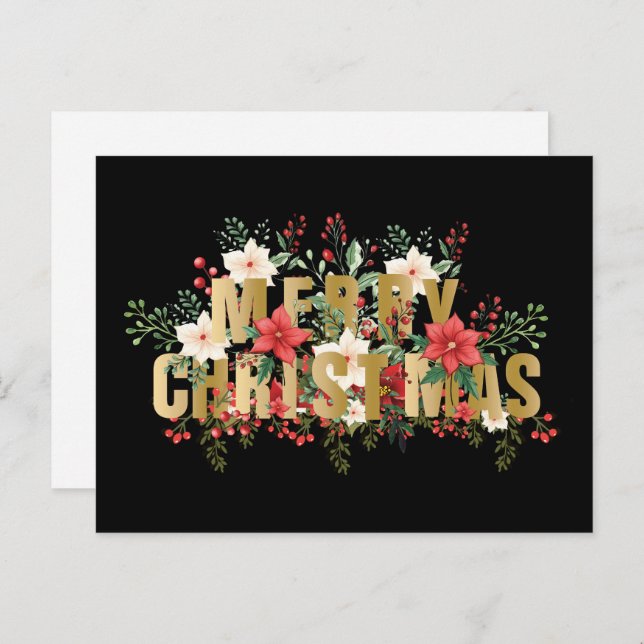 Cartão Postal Elegante Dourada Tipografia Feliz Natal (Frente/Verso)