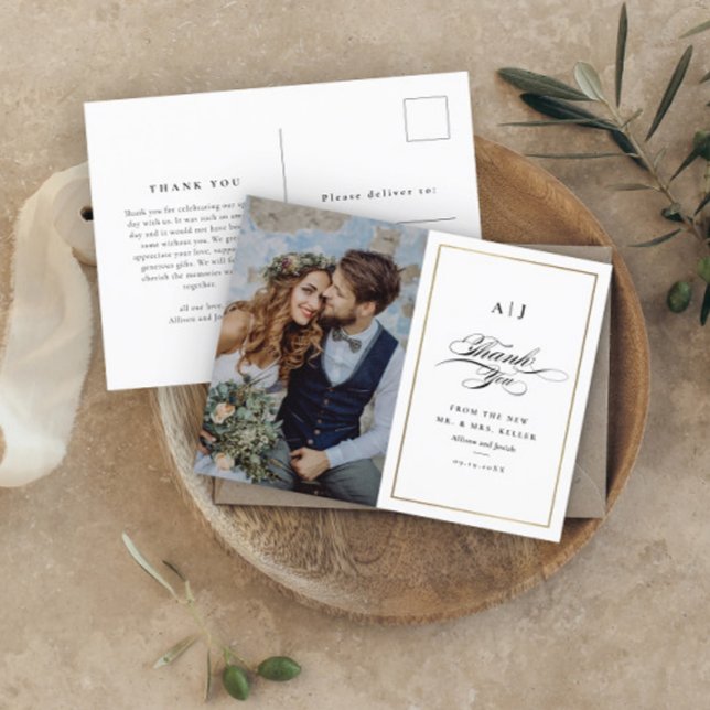 Cartão Postal Elegante Dourado Casamento Fotográfico Obrigado Ca (Criador carregado)