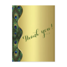 Elegante Dourado Casamento Peacock Obrigado