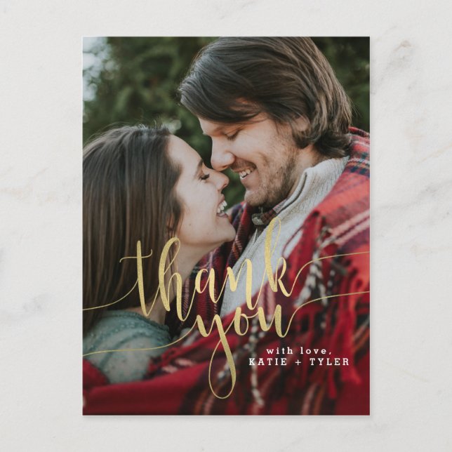 Cartão Postal Elegante Dourado Obrigado (Frente)