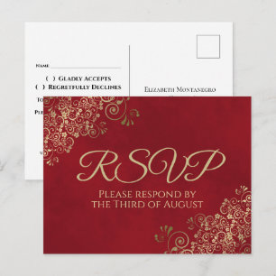 Cartão Postal Elegante Dourados em Casamento Vermelho da Crimson