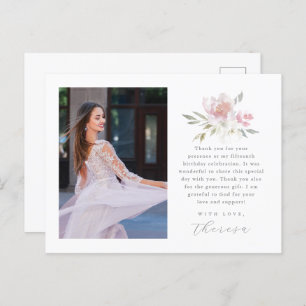 Cartão Postal Elegante Duas Fotografias Quinceanera Floral Obrig