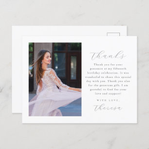 Cartão Postal Elegante Duas Fotografias Quinceanera Obrigado