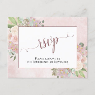 Cartão Postal Elegante Dusty Rosa Watercolor Casamento Floral RS