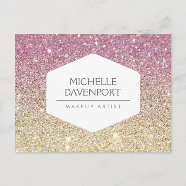 CARTÃO POSTAL ELEGANTE EMBLEMA BRANCA EM PINK OMBRE GLITTER (Frente)