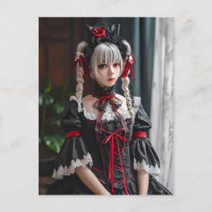 Cartão Postal Elegante Empregada de Anime com Orelhas de Gato