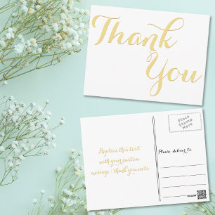 Cartão Postal Elegante Estiloso Falso Ouro Script Branco Obrigad