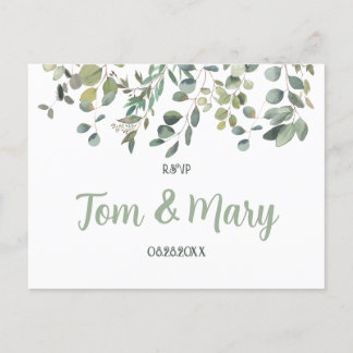 Cartão Postal Elegante Eucalyptus Boho Greenery Casamento Rsvp