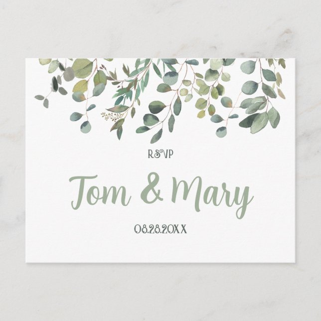 Cartão Postal Elegante Eucalyptus Boho Greenery Casamento Rsvp (Frente)