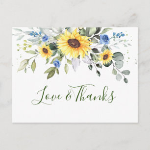 Cartão Postal Elegante Eucalyptus Sunflower Floral Obrigado