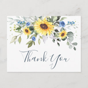 Cartão Postal Elegante Eucalyptus Sunflower Floral Obrigado