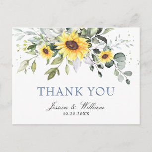 Cartão Postal Elegante Eucalyptus Sunflower Floral Obrigado