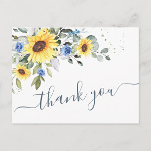 Cartão Postal Elegante Eucalyptus Sunflower Floral Obrigado