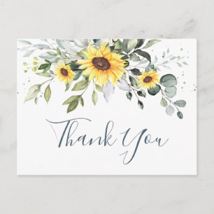 Cartão Postal Elegante Eucalyptus Sunflower Floral Obrigado
