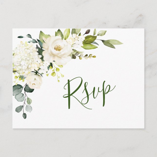 Cartão Postal Elegante Eucalyptus White Roses Casamento RSVP (Frente)