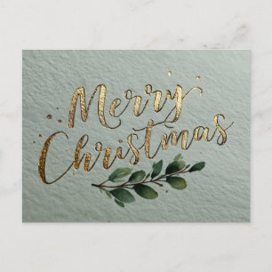 Cartão Postal Elegante "Feliz Natal" em Script com Estampagem a 