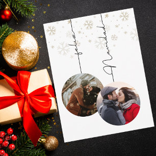 Cartão Postal Elegante Feliz Navidad Moderno Foto & Flocos de Ne