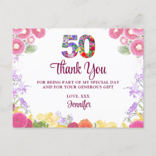 Cartão Postal Elegante festa de 50 anos / 50 agradecimentos
