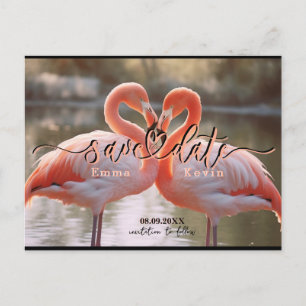 Cartão Postal Elegante Flamingo Love Save the Date Modelo