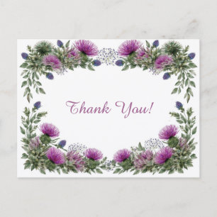 Cartão Postal Elegante Flor de Cardo Roxo Obrigado