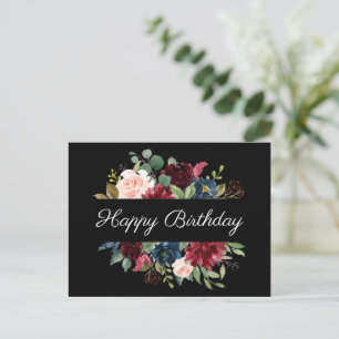 Cartão Postal Elegante Floral Burgundy Aquarela Orçamento Aniver