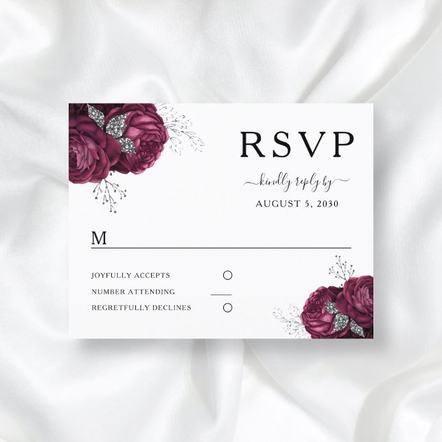 Cartão Postal Elegante Floral Burgundy Peonies Casamento RSVP (Criador carregado)