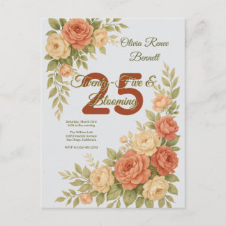 Cartão Postal Elegante Floral de Pêssego e Creme de Aniversário