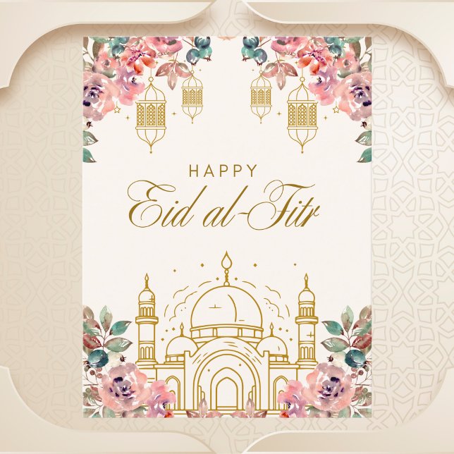 Cartão Postal Elegante Floral Eid al-Fitr Saudação (Criador carregado)