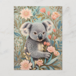 Cartão Postal Elegante Floral Pastel Fofo de Coala