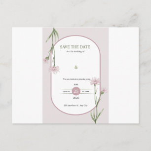 Cartão Postal Elegante Floral Rosa Salve a Data