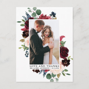 Cartão Postal Elegante Floral Verde Água Amor Obrigado