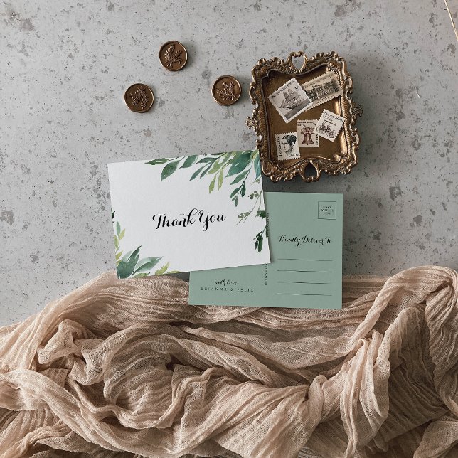 Cartão Postal Elegante Folhagem Verde Tropical Obrigado (Criador carregado)