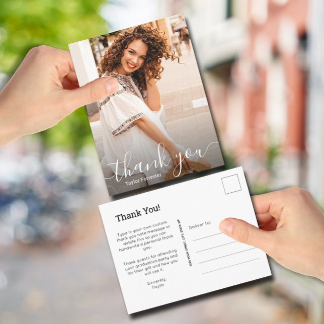 Cartão Postal Elegante Foto de Agradecimento em Letra Branca Scr (Criador carregado)