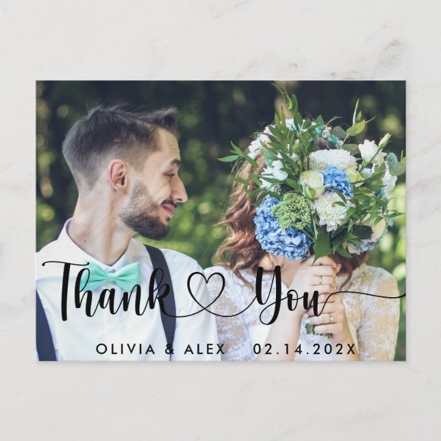 Cartão Postal Elegante Foto de Casamento Obrigado (Frente)