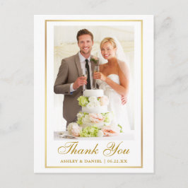 Cartão Postal Elegante Foto de Casamento Quadro Dourado Obrigado