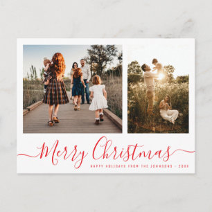 Cartão Postal Elegante Foto de Família Natal Simples Script