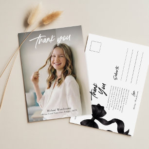 Cartão Postal Elegante Foto de Gratidão de Formatura com Laço Pr