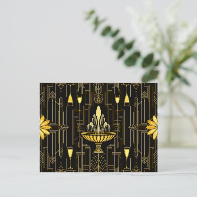 Cartão Postal Elegante gatsby preto dourado (Em pé/Frente)
