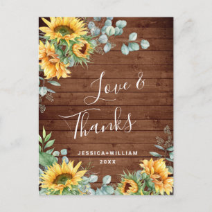 Cartão Postal Elegante Girassóis Eucalyptus Rustic Obrigado