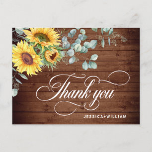 Cartão Postal Elegante Girassóis Eucalyptus Rustic Obrigado